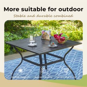 MIXPATIO Patio Table and Chairs Set for 4, 5-Piece Outdoor Dining Set with Brown Textilene Chairs and 37" Square Metal Umbrella Table for Deck Backyard Lawn