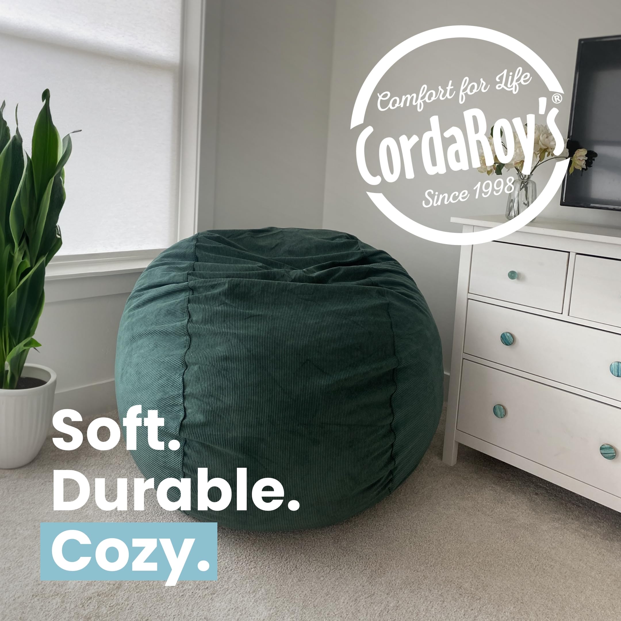 CordaRoy's Chenille Bean Bag Cover (Bean Bag Sold Separately) - Cover for Convertible Bean Bag Chair & Bed - Machine-Washable Chenille Fabric - for Basement, Living Room, Dorm - Queen - Charcoal