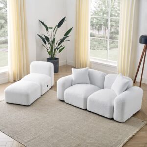 Taiweny Convertible Modular Sectional Sofa, Boucle Fabric L-Shaped Modern Bubble Couch with Ottoman, 3-Seater Sherpa Teddy Sofas for Living Room Apartment, 94”, White