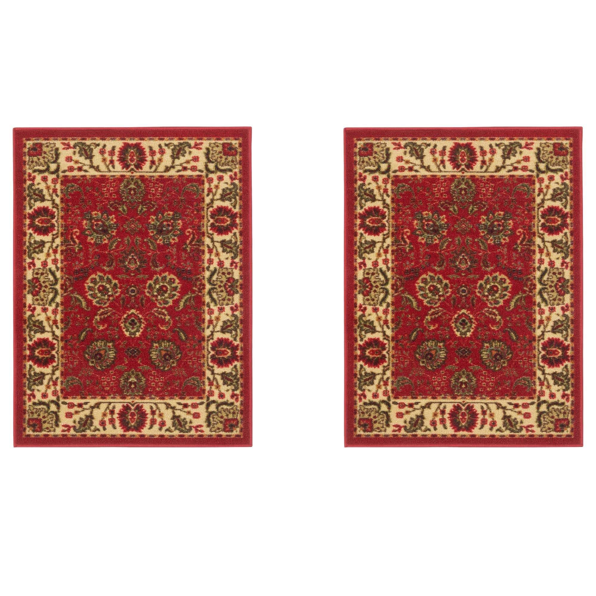 Machine Washable Ottohome Collection Non-Slip Rubberback Oriental Design 2x3 Pack of 2 Indoor Area Rug for Entryway, Bedroom, Kitchen, Bathroom, 2'3" x 3' - Pack of 2, Red