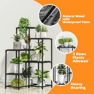 Bamworld Plant Stand Outdoor Black Corner Plant Shelf/Holder for Living 7-Tier Stands Room Plant Rack Multiple Plants Patio Balcony Garden