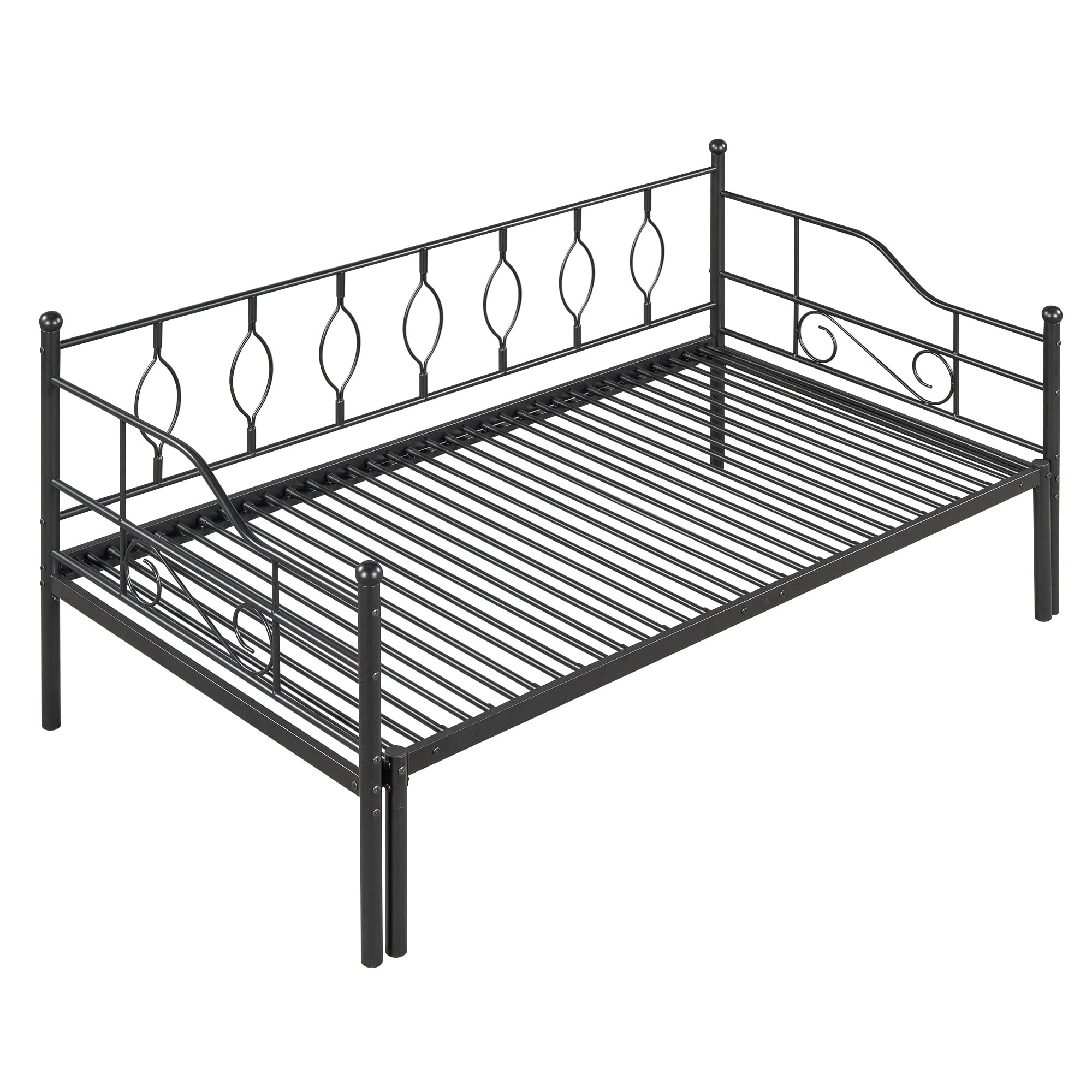 SOFTSEA Twin Size Daybed with Pop Up Trundle, Metal Daybed with Twin Size Trundle for Adults and Guests, Extendable Daybed Twin to King Size, Heavy Duty Slat Support, No Box Spring Needed (Black)