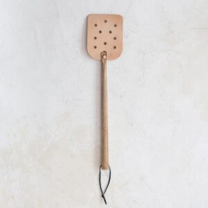 Creative Co-Op Modern Buffalo Leather Fly Swatter with Wood Handle, Natural