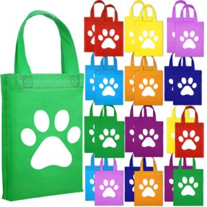 24 pcs paw print bags paw print treat bags with handle non woven cat gift bag paw goodie bags cat gift wrap bags reusable paw candy bag for pet dog birthday party favors baby shower (simple style)