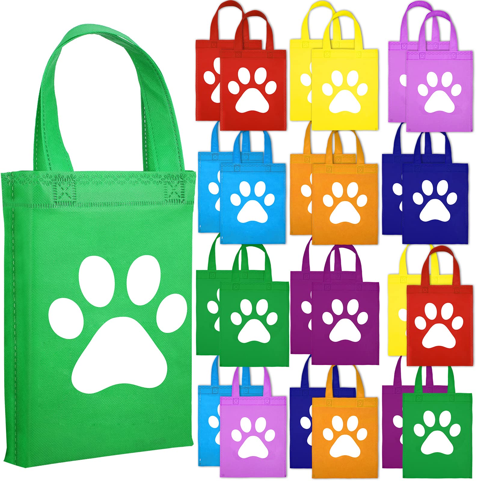 24 Pcs Paw Print Bags Paw Print Treat Bags with Handle Non Woven Cat Gift Bag Paw Goodie Bags Cat Gift Wrap Bags Reusable Paw Candy Bag for Pet Dog Birthday Party Favors Baby Shower (Simple Style)