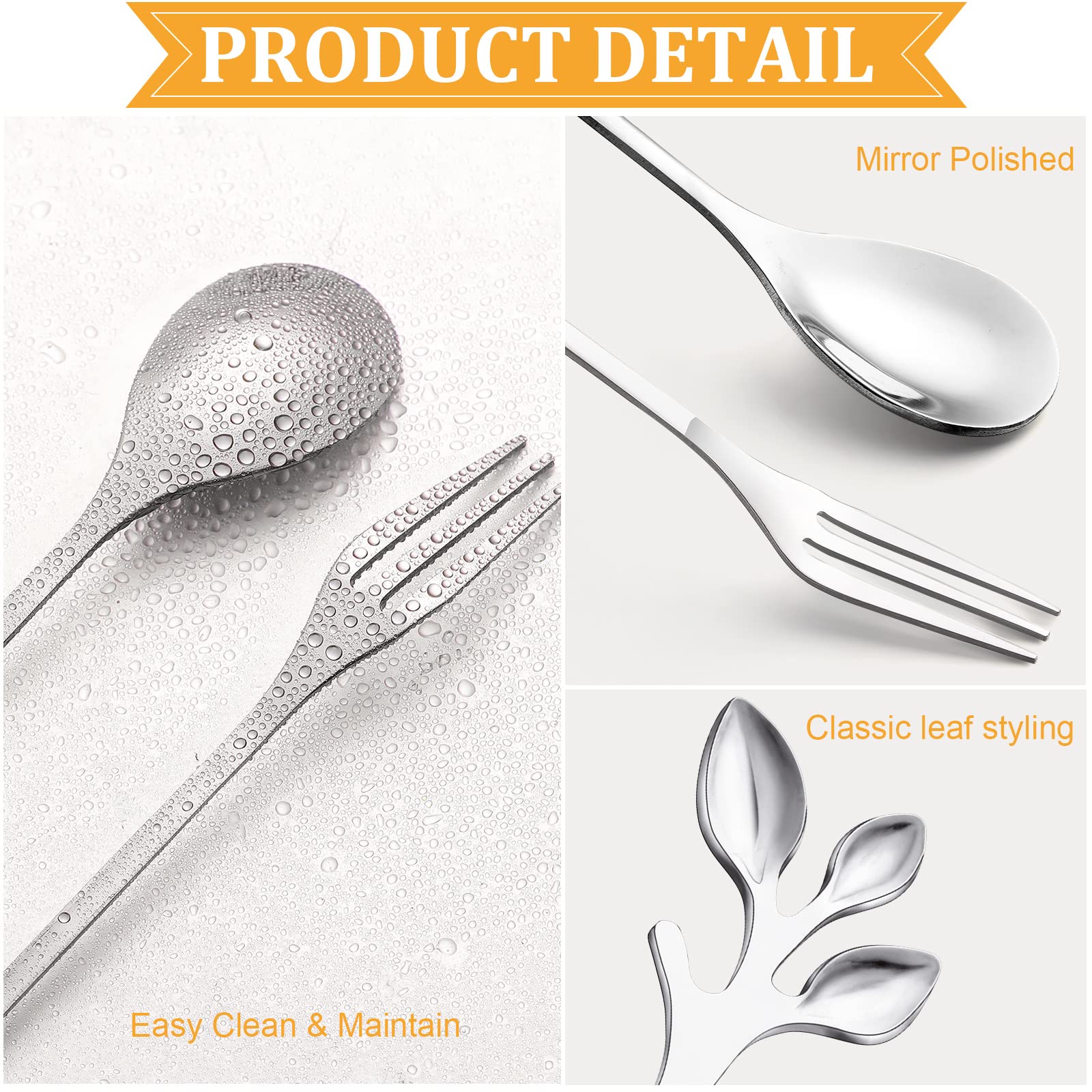 Stainless Steel Leaf Coffee Spoon and Appetizer Fork Tableware Dessert Spoon Mini Dessert Utensils Set Creative Demitasse Spoons and Forks for Stirring, Fruit, Cake, Coffee, Tea(Silver, 40 Pieces)