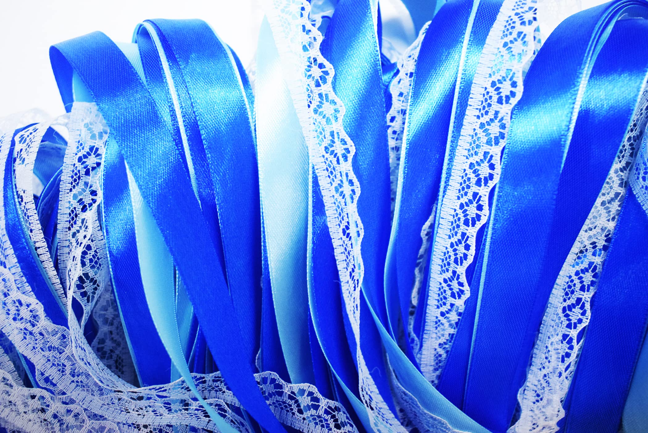 100 Pack Blue Lace Wedding Ribbon Wands Streamers with Bells Silk Fairy Wands Sticks Wedding Exit Ribbon for Party Activities Bridal Shower Send Off Holiday Celebration