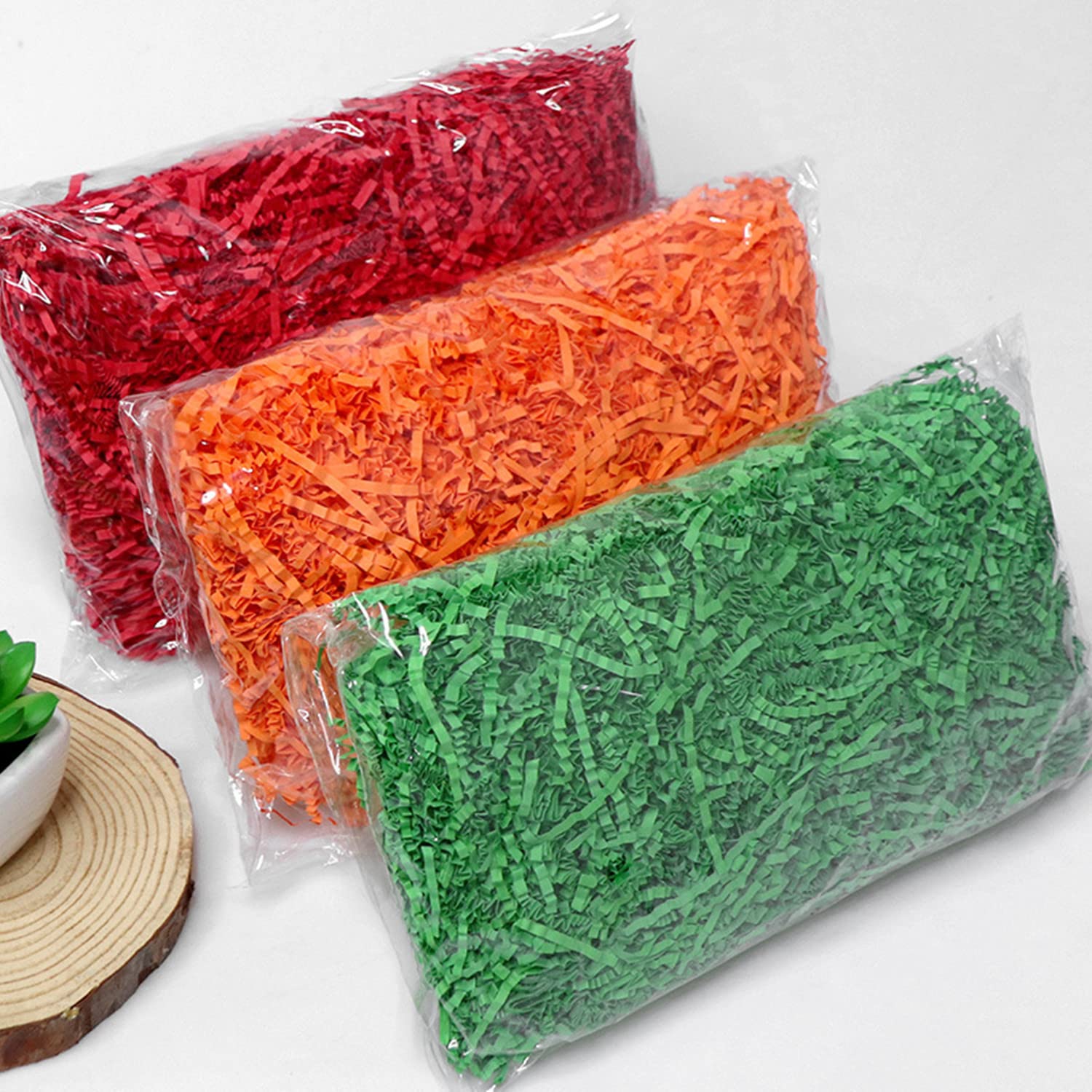 JINZOFLY Crinkle Cut Paper Shred Filler, Shredded Paper for Gift Box, Crinkle Paper Cut Paper Easter Grass Tissue Paper for Gift Wrapping & Basket Filling (Orange)