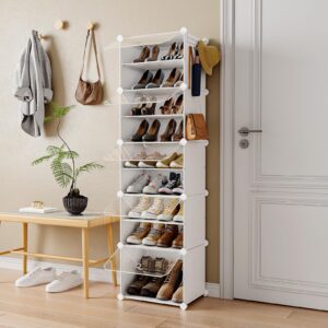 VIPZONE 10-Tier Narrow Shoe Rack,20 Pairs Tall Shoe Cabinet Storage,Vertical Shoe Organizer for Closet,Entryway,Hallway, Bedroom,Shoe Storage with Door,Plastic Shoe Shelves,White