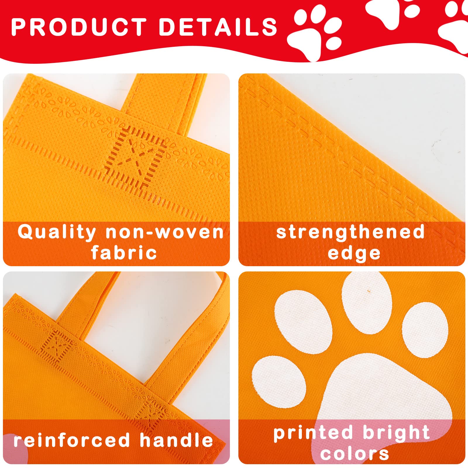 24 Pcs Paw Print Bags Paw Print Treat Bags with Handle Non Woven Cat Gift Bag Paw Goodie Bags Cat Gift Wrap Bags Reusable Paw Candy Bag for Pet Dog Birthday Party Favors Baby Shower (Simple Style)