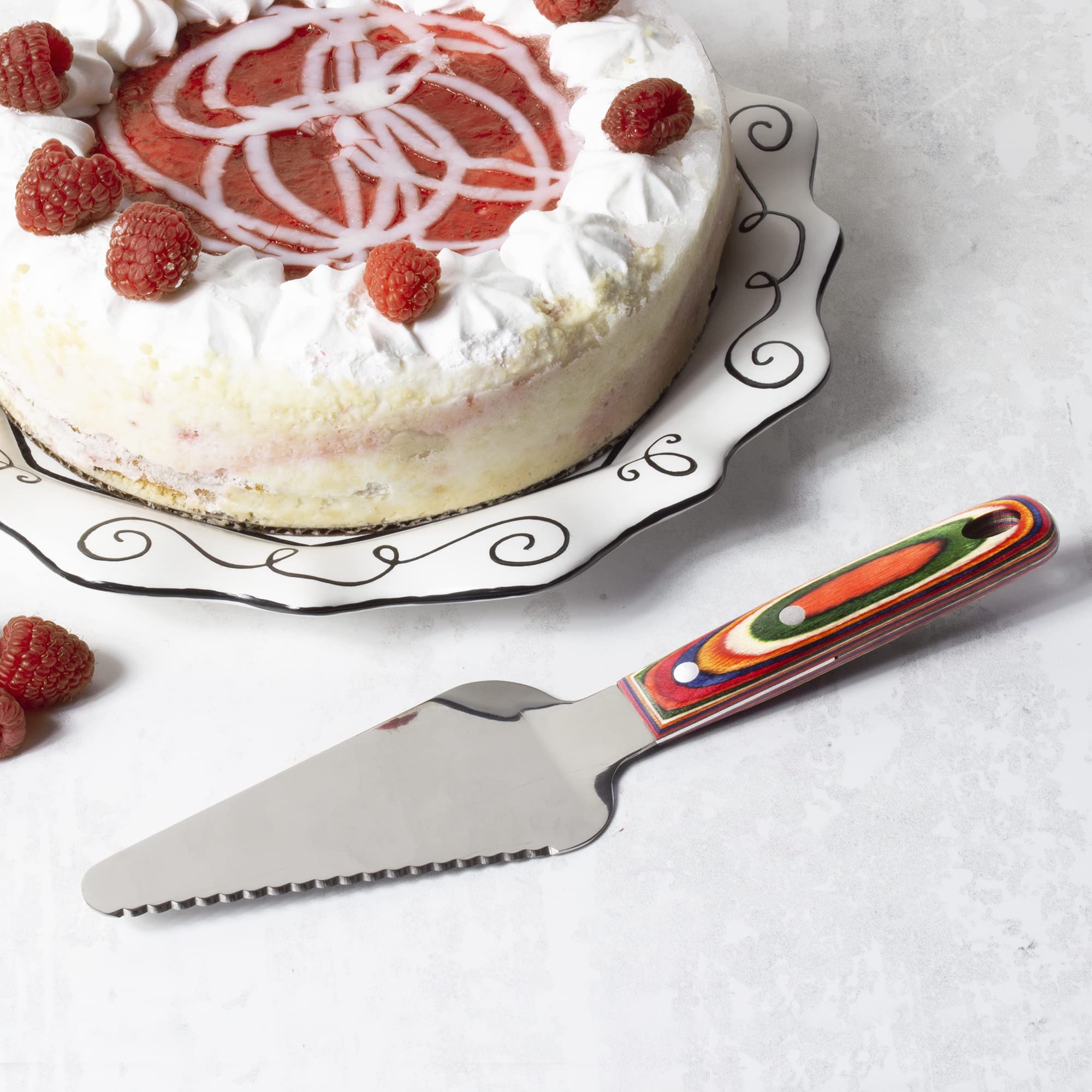 Baltique Marrakesh Collection Cake and Pie Server, Stainless Steel Wedding Cake Knife and Server with Comfortable Wooden Handle