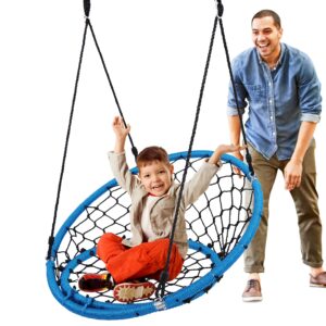 serenelife web chair swing, 35.5" inch hanging netted seat, all season round swing for tree and indoor/outdoor,blue