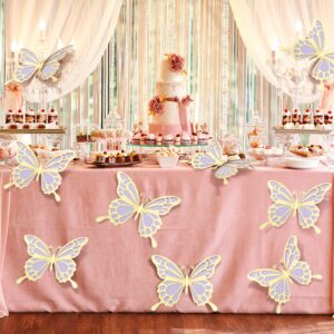 12 Pcs Large Butterfly Party Decoration Paper Butterfly Stickers in 2 Different Size 3D Butterfly Wall Mural Set Giant Butterfly for Birthday Baby Shower Nursery Bedroom Wedding(Gold and Purple)