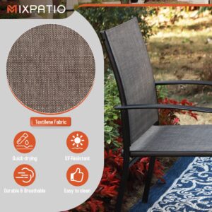 MIXPATIO Patio Table and Chairs Set for 4, 5-Piece Outdoor Dining Set with Brown Textilene Chairs and 37" Square Metal Umbrella Table for Deck Backyard Lawn