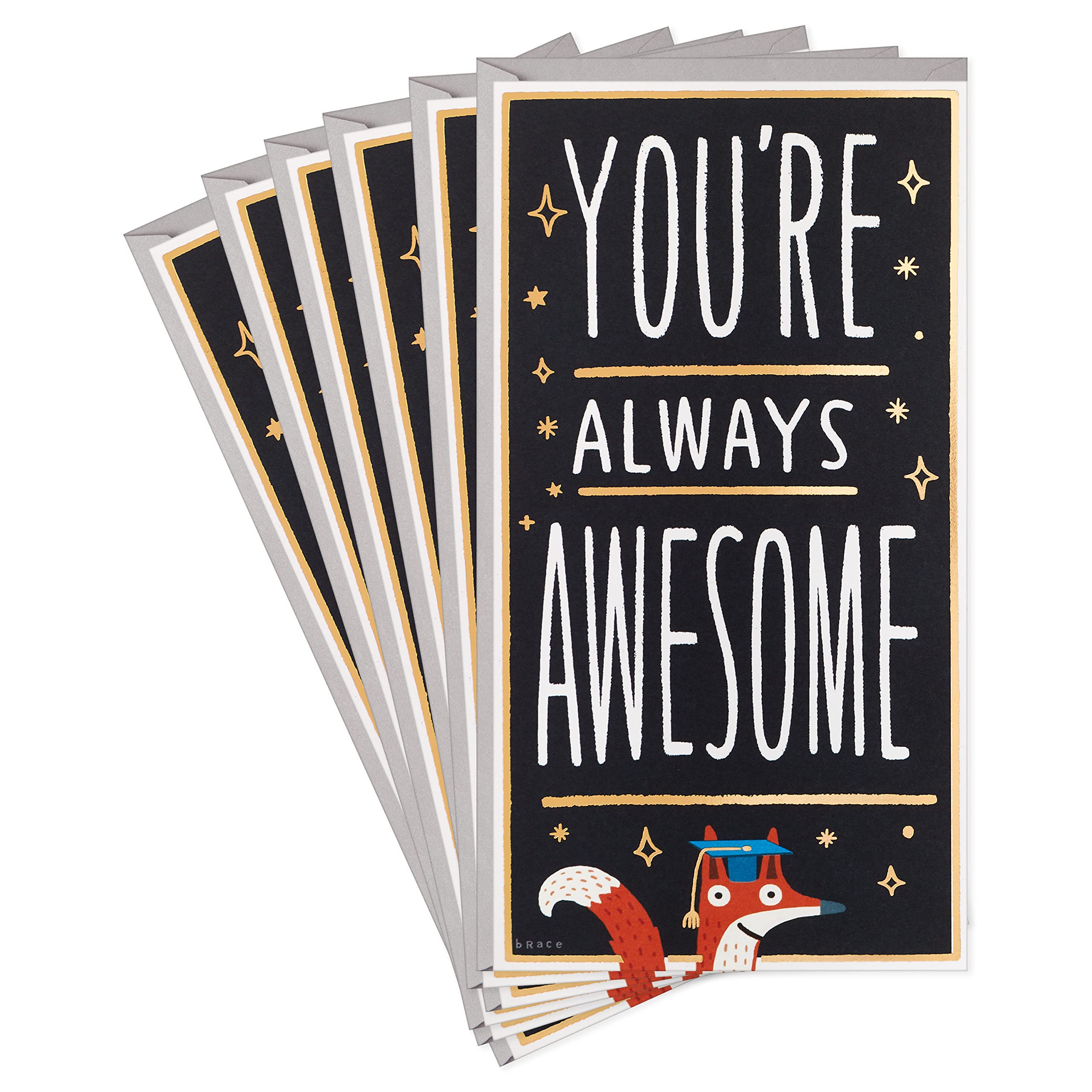 Hallmark Shoebox Funny Graduation Gift Card Holders or Money Holders, You're Always Awesome (6 Cards with Envelope)