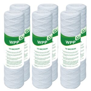 vegebe 10 micron string wound whole house water filter 10" x 2.5", 10-inch universal sediment pre-filters for well water, replacement cartridge for fxwsc, cw-f, cw-mf, 1ss, w5w, ao-wh-pre-r2, 6-pack