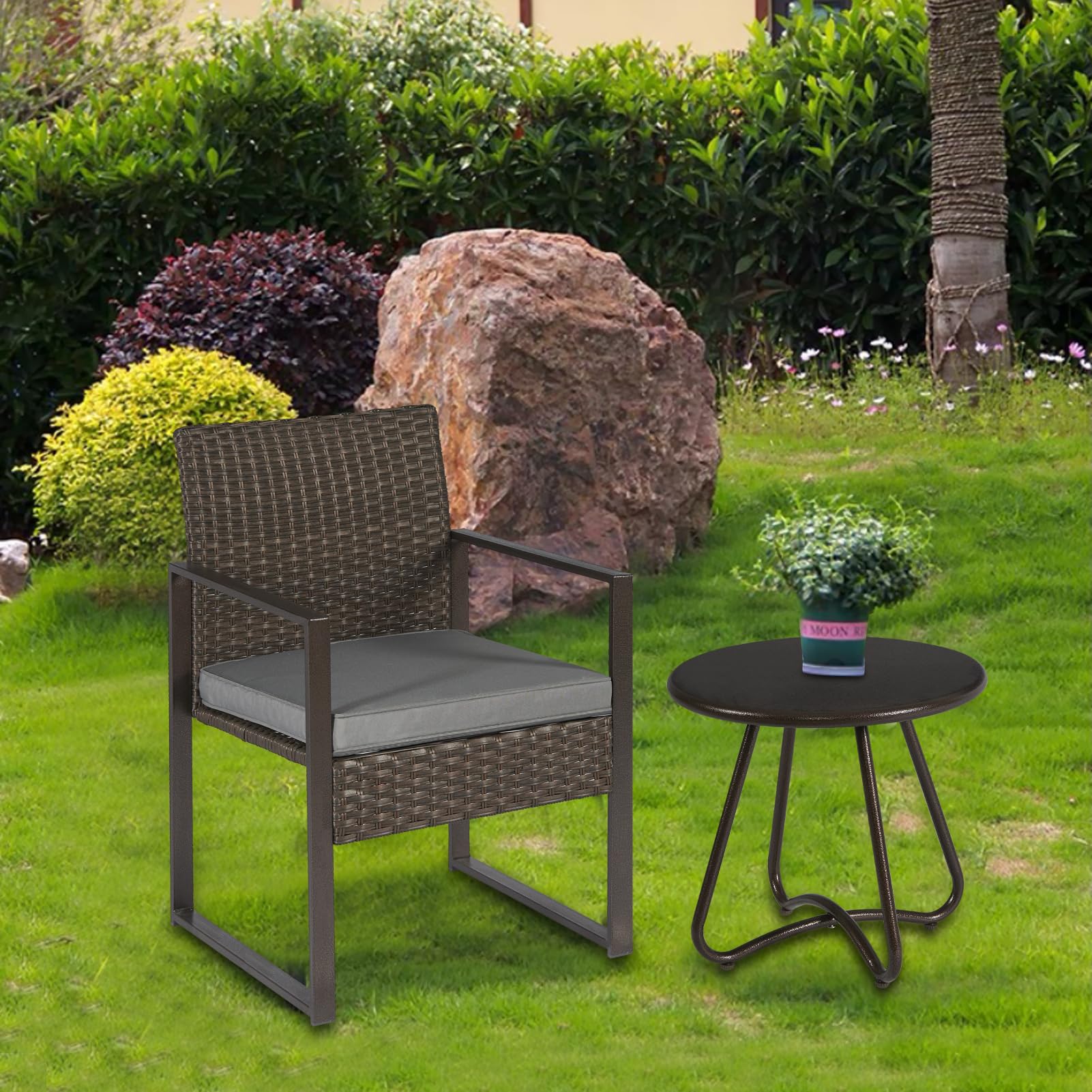 YIYAN Outdoor Side Tables, Resistant Steel Patio Side Table,Small Round End Table for Patio Balcony Porch Garden (Black)