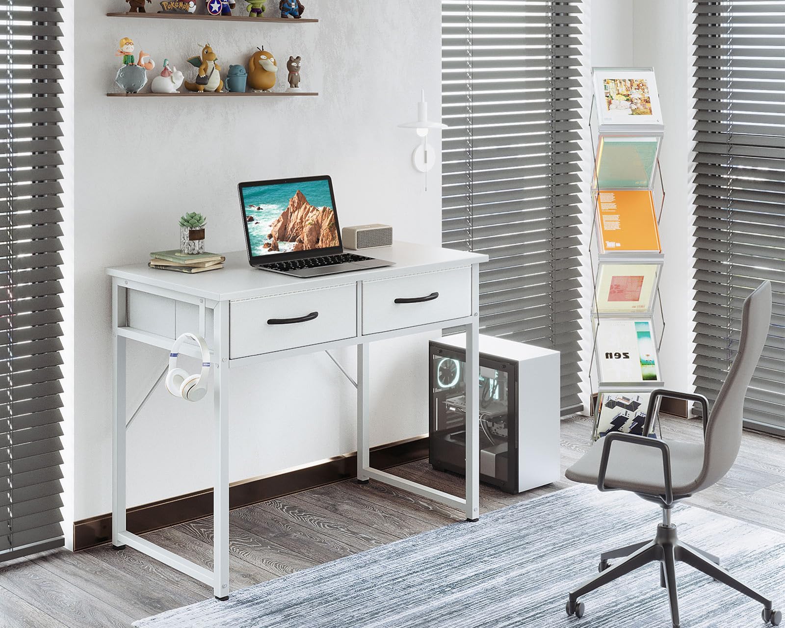 ODK Small Desk with Fabric Drawers- for Bedroom, White Vanity Desk with Storage, Home Office Computer Desk for Small Spaces, 32 Inch Modern Work Writing Study Table, White