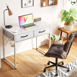 ODK Small Desk with Fabric Drawers- for Bedroom, White Vanity Desk with Storage, Home Office Computer Desk for Small Spaces, 32 Inch Modern Work Writing Study Table, White