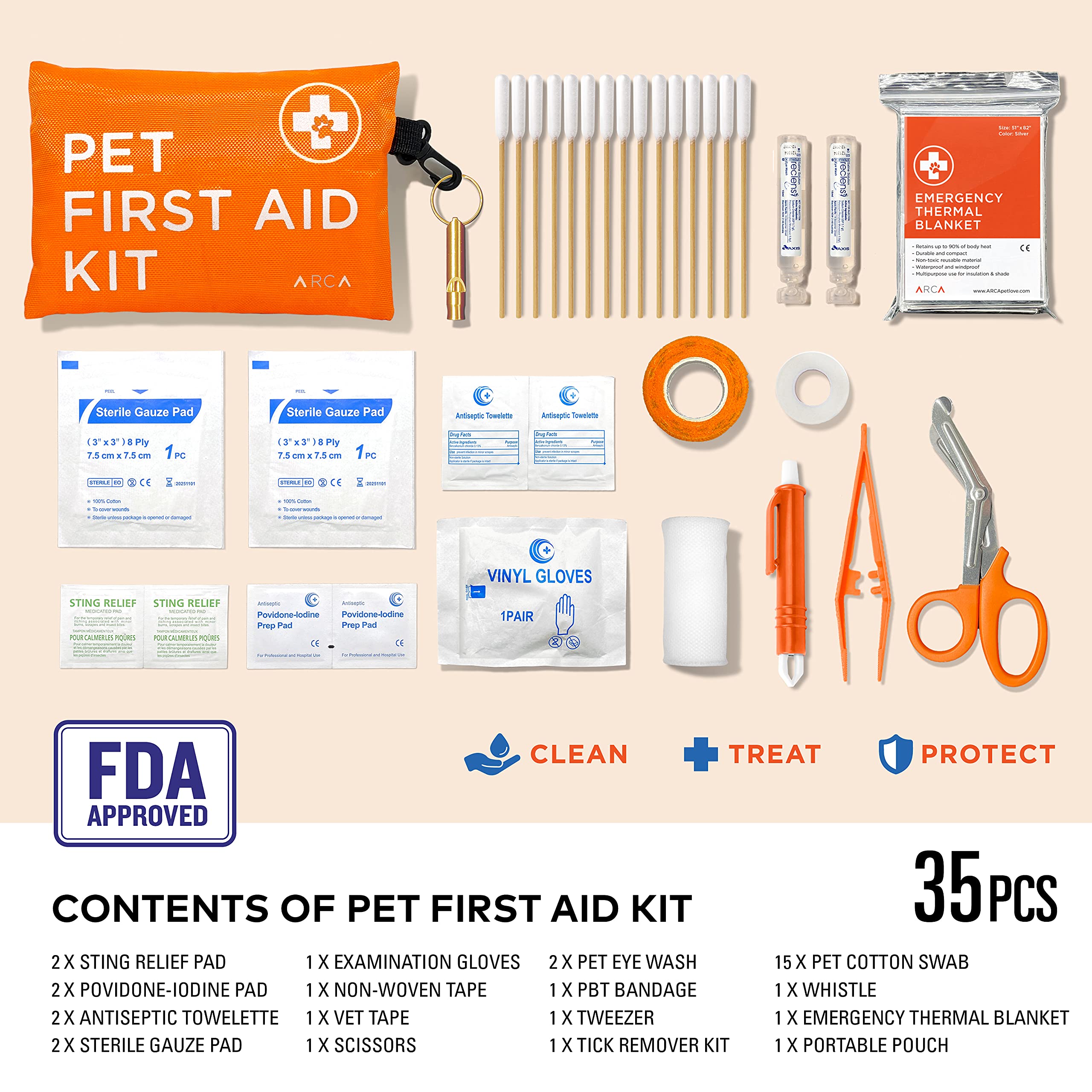 ARCA PET First Aid Kit 3 Piece Set - Each for Home, Car & Travel. Dog First Aid Kit with Thermometer, Tick Remover Kit & Many More