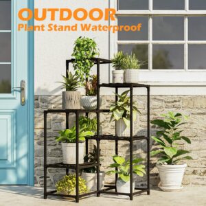 Bamworld Plant Stand Outdoor Black Corner Plant Shelf/Holder for Living 7-Tier Stands Room Plant Rack Multiple Plants Patio Balcony Garden