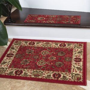 Machine Washable Ottohome Collection Non-Slip Rubberback Oriental Design 2x3 Pack of 2 Indoor Area Rug for Entryway, Bedroom, Kitchen, Bathroom, 2'3" x 3' - Pack of 2, Red