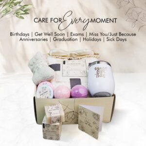 Get Well Soon Gifts for Women, Care Package Gift Feel Better Basket Warm After Surgery Recovery Encouragement Gift Thinking of You Box with Blanket Coffee Wine Tumbler for Women Friends Female