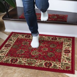 Machine Washable Ottohome Collection Non-Slip Rubberback Oriental Design 2x3 Pack of 2 Indoor Area Rug for Entryway, Bedroom, Kitchen, Bathroom, 2'3" x 3' - Pack of 2, Red