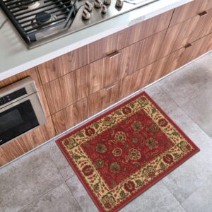 Machine Washable Ottohome Collection Non-Slip Rubberback Oriental Design 2x3 Pack of 2 Indoor Area Rug for Entryway, Bedroom, Kitchen, Bathroom, 2'3" x 3' - Pack of 2, Red