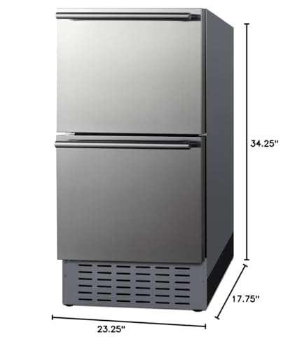 Summit Appliance ADRD18H34 18" Wide 2-Drawer All-Refrigerator, 3.4 cu.ft Capacity, Open Drawer Alarm, Stainless Steel Construction, Indoor/Outdoor Compatible, Frost-free, Interior LED Lighting