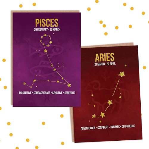 Wee Blue Coo Zodiac Birthday Cards Astrology Star Signs Constellation Blank Greeting Cards With Envelopes Pack of 12