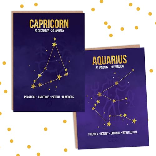 Wee Blue Coo Zodiac Birthday Cards Astrology Star Signs Constellation Blank Greeting Cards With Envelopes Pack of 12