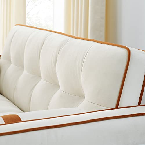 3 in 1 Sleeper Sofa Couch Bed, Small Tufted Velvet Convertible Loveseat Futon Sofa w/Pullout Bed, Adjustable Backrest, Cylinder Pillows for Living Room Apartment, Easy to Assemble, Beige, 55.5"