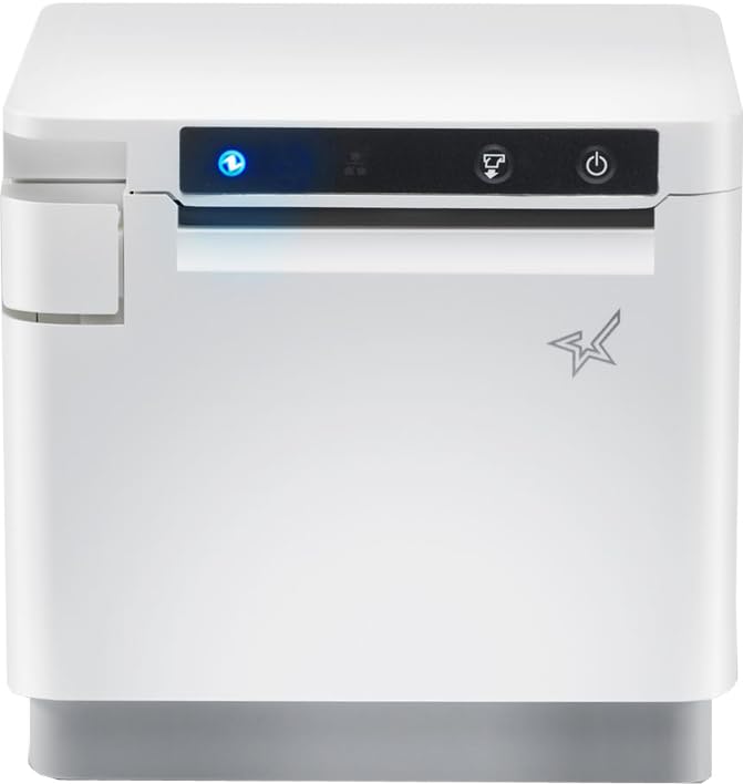 Star Micronics mC-Print3 3-inch Ethernet (LAN) / USB/Lightning Thermal POS Printer with CloudPRNT, Cutter, and External Power Supply - White