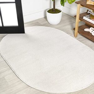 eyely ues100t-3ov supersoft haze solid low-pile indoor area rug casual;contemporary;solid;traditional, bedroom, kitchen, living room, easy-cleaning, non-shedding, 3 x 5 oval, cream