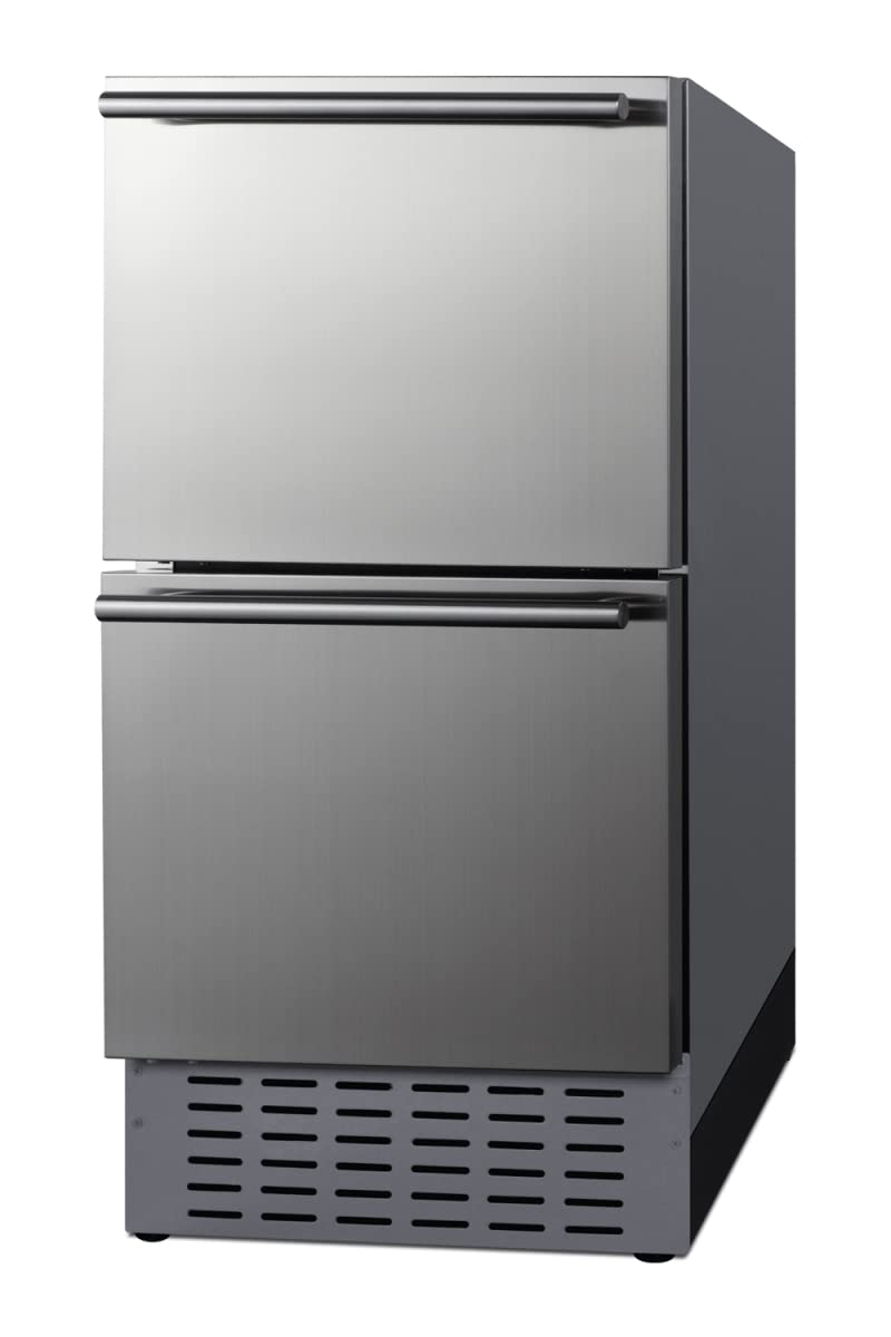 Summit Appliance ADRD18H34 18" Wide 2-Drawer All-Refrigerator, 3.4 cu.ft Capacity, Open Drawer Alarm, Stainless Steel Construction, Indoor/Outdoor Compatible, Frost-free, Interior LED Lighting