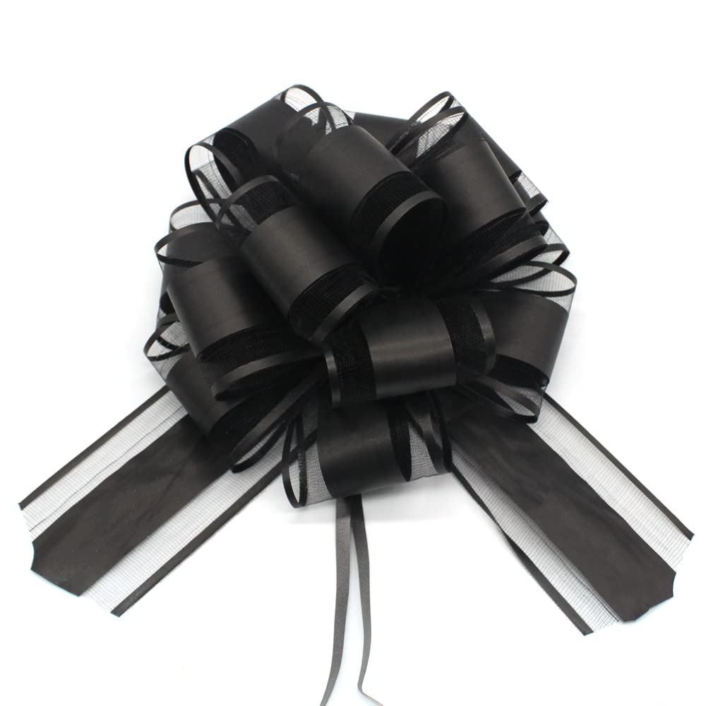 HSXJJ 6 PCS Large Pull Bows, black bows for gift wrapping,6 inches,Christmas Party Birthday Gift Wedding Ribbon Bows for Wrapping gift basket or Flower Decorations, Valentine's Day Gift Decorations