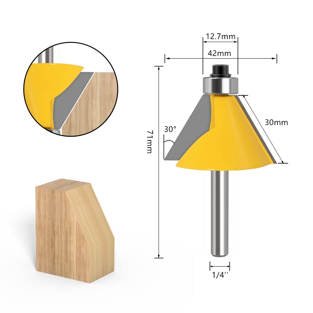 WSOOX 5PCS Chamfer Router Bits with 1/4" Shank Bevel Edge Forming Router bits (11.25°,15°,22.5°,30°,45°.)