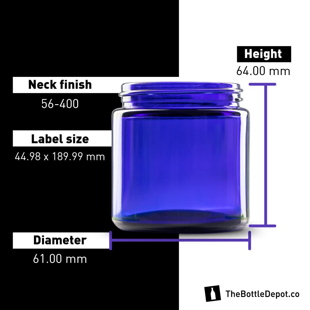 The Bottle Depot - 24 Pack - 4 oz Glass Jars with Black Lids - Blue - 58-400 Neck Finish - UV Rays Protection