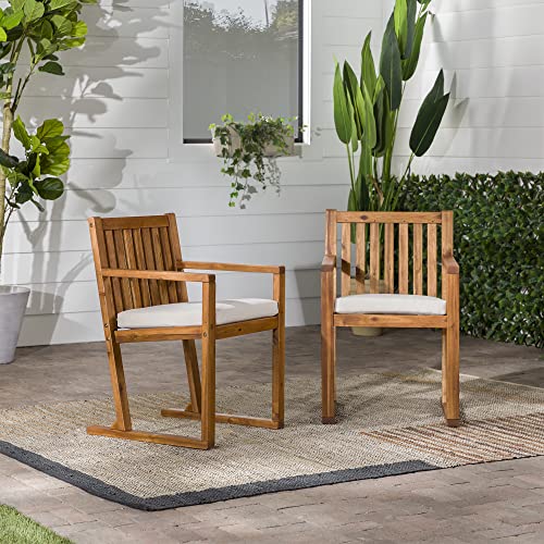 Walker Edison Tahnee Modern Solid Wood Slat-Back Cushioned Patio Dining Chairs, Set of 2, Brown