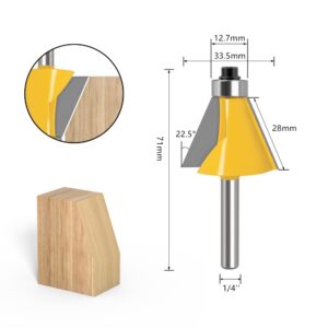 WSOOX 5PCS Chamfer Router Bits with 1/4" Shank Bevel Edge Forming Router bits (11.25°,15°,22.5°,30°,45°.)