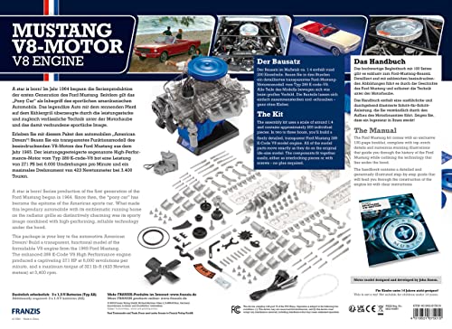 Franzis 1965 Ford Mustang K-Code 289 V8 Engine Model Kit with Collector's Book - Updated 2023 Version