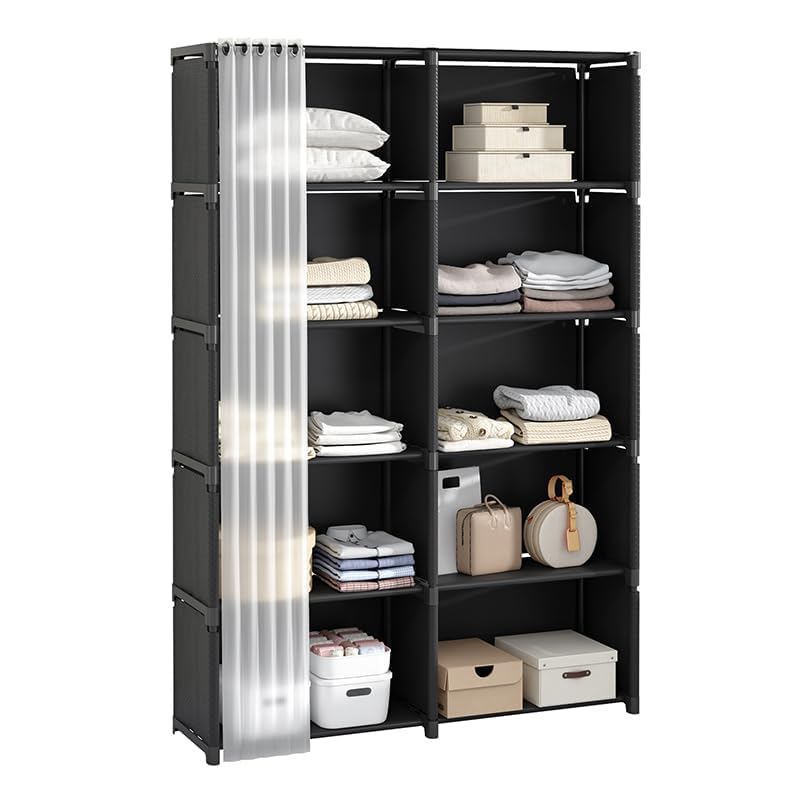 Dttwacoyh 6 Storey Double Row Storage for Bedroom, Open Closet, Closet Organiser, Bedroom, Office, Living Room (Black)