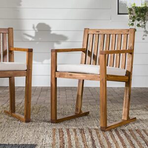 Walker Edison Tahnee Modern Solid Wood Slat-Back Cushioned Patio Dining Chairs, Set of 2, Brown