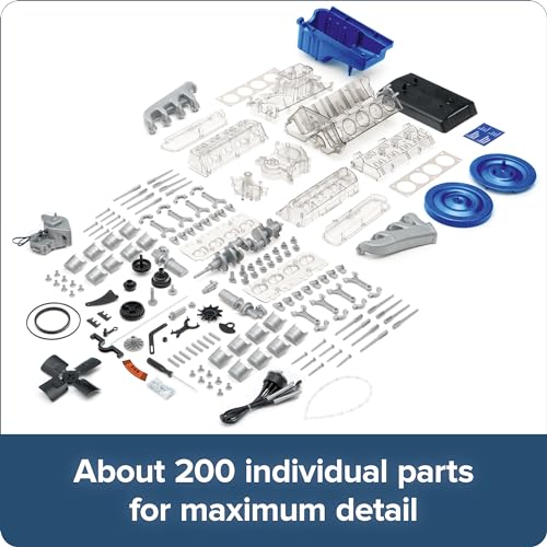 Franzis 1965 Ford Mustang K-Code 289 V8 Engine Model Kit with Collector's Book - Updated 2023 Version