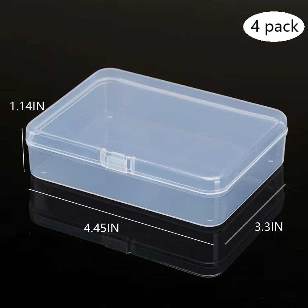 DKAOVH 4-Pack Rectangular Plastic Storage Containers Box with Hinged Lid for Beads and Crafts,Card Case Holder,Playing Card Case Box Storage (4.45 x 3.3 x 1.14 inch)