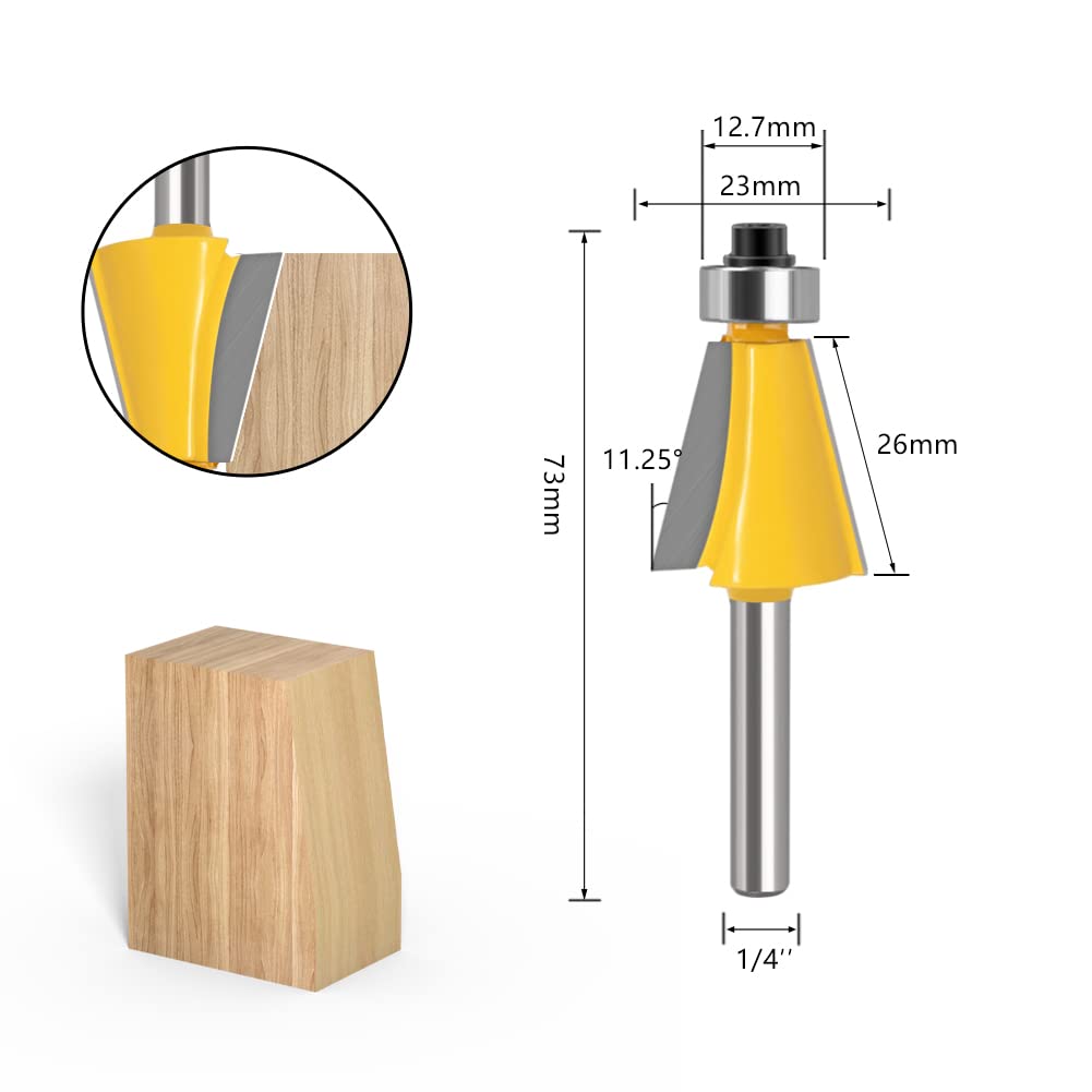 WSOOX 5PCS Chamfer Router Bits with 1/4" Shank Bevel Edge Forming Router bits (11.25°,15°,22.5°,30°,45°.)