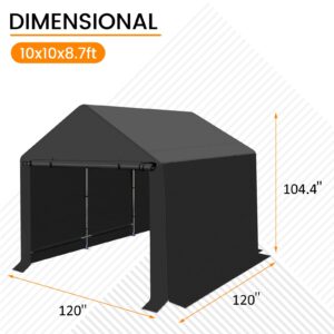 Outdoor Carport Canopy,10x10 ft Heavy Duty Canopy Shed,Metal Frame Storage She with Waterproof, UV Resistant Cover, 2 Rollup Zipper Doors for Backyard, Garden can Store Motorcycle, Garden Tools