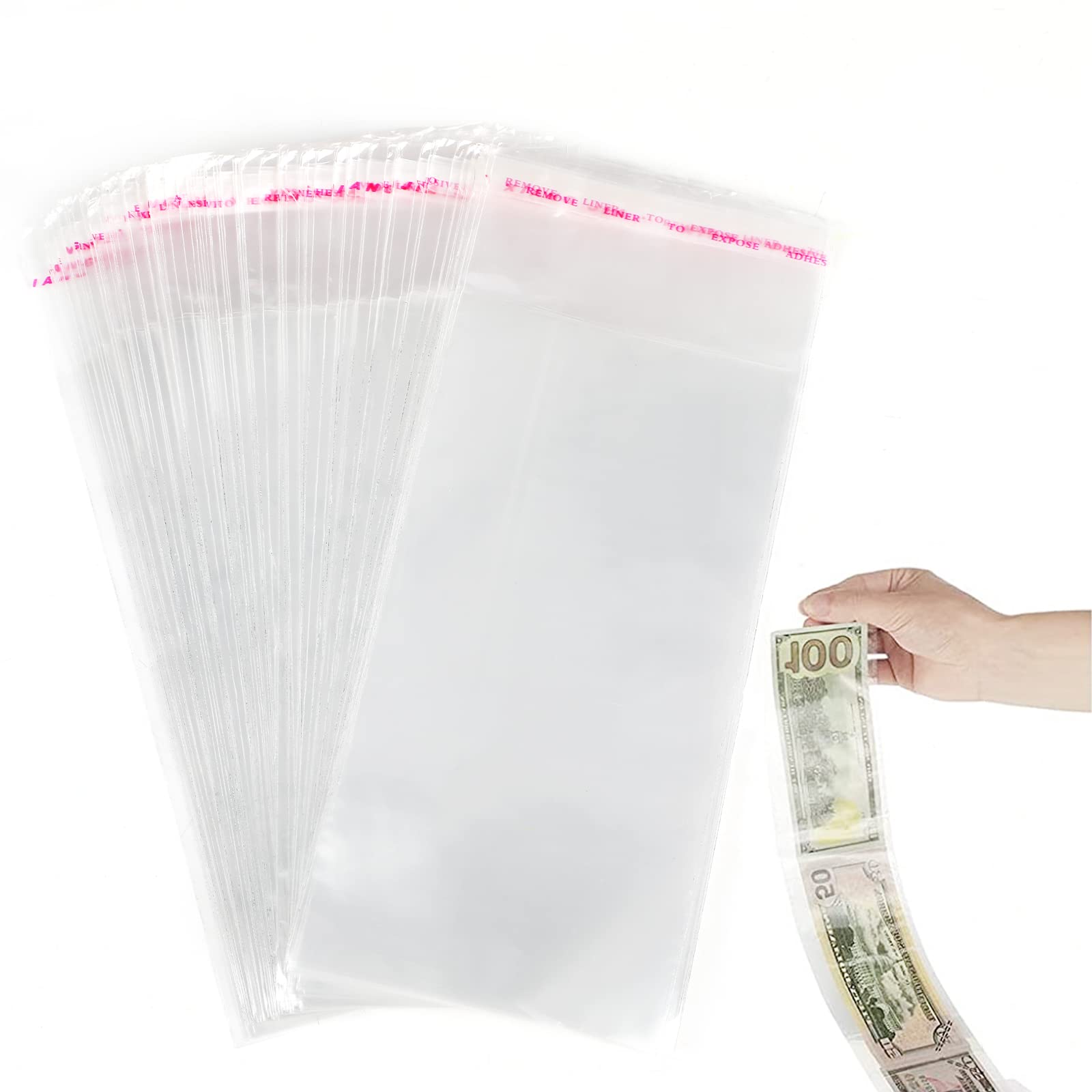 LOMIMOS 100pcs Cake Money Box Transparent Bag,Resealable Cellophane Adhesive Self-Sealing Clear Plastic Packing Bag for Birthday Wedding Party Decoration,3.1X7.5in