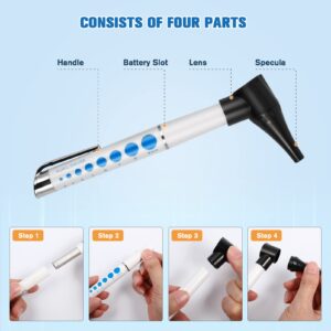 Healifty Otoscope with Light - Ear Scope Otoscope with 4 Otoscope Covers, Diagnostic Ear Care Tool for Nurse, Children, Adults & Pets, Pocket Size, without Battery